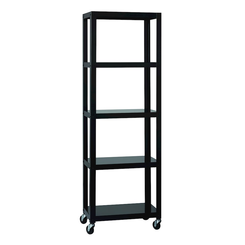 Space Solutions 72" High Rolling 5 Shelf Bookcase, Industrial Metal, Black. Picture 6