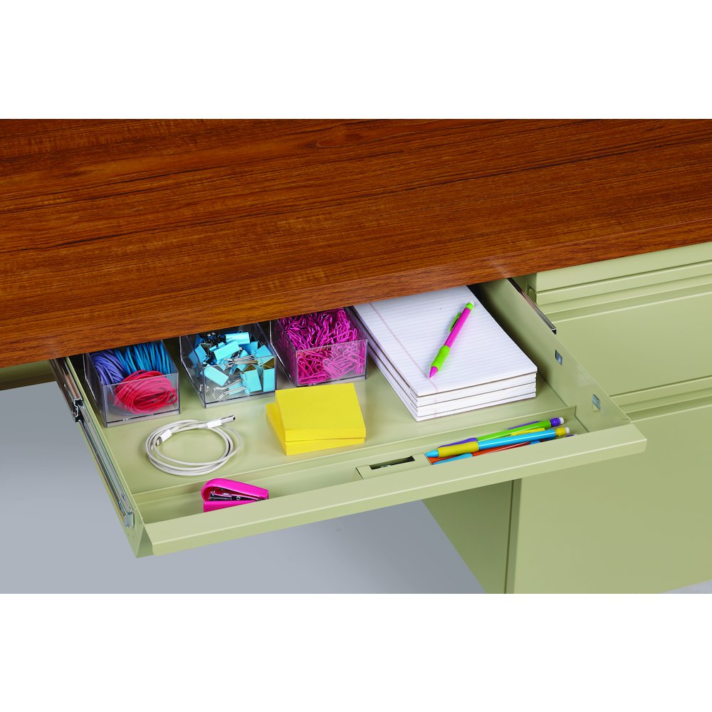 Hirsh Right-Hand File Office Desk with Center Drawer, 30" D x 48" W, Putty / Oak. Picture 7
