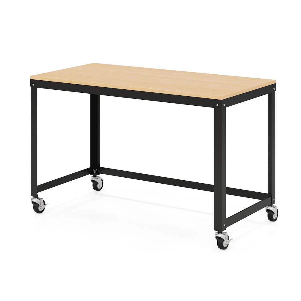 Space Solutions Ready-to-assemble 48-inch Wide Mobile Metal Desk Black/Maple. Picture 5