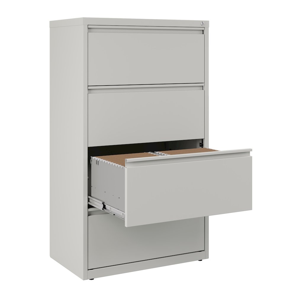 Hirsh 30 Inch Wide 4 Drawer Metal Lateral File Cabinet, Light Gray. Picture 6