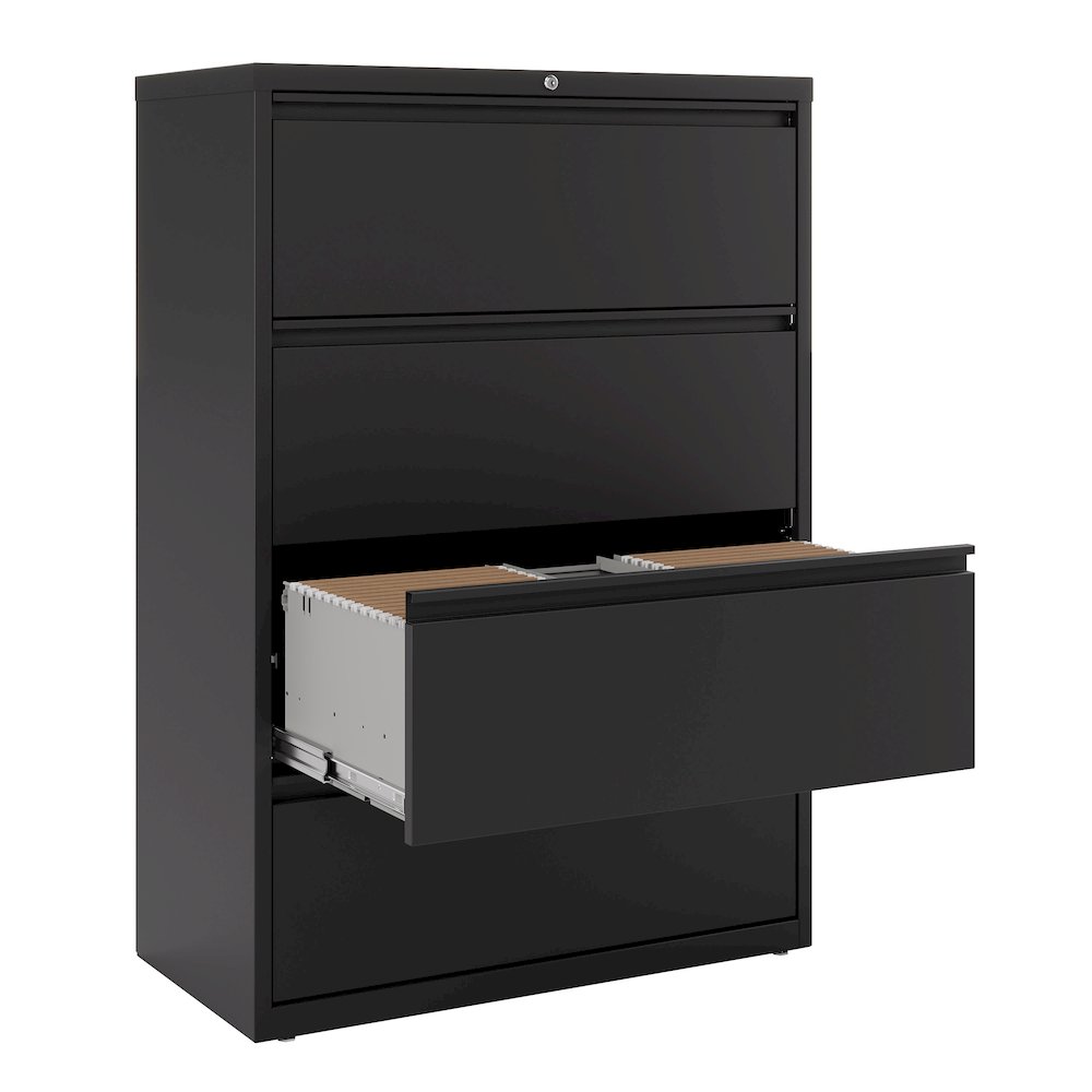 Hirsh 36 Inch Wide 4 Drawer Metal Lateral File Cabinet, Black. Picture 6