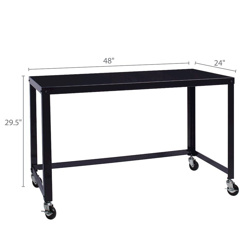 Hirsh Ready-to-Assemble 48-inch Wide Mobile Metal Desk for Home Office, Black. Picture 3