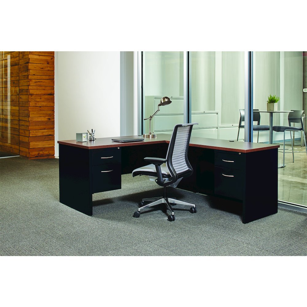 Hirsh Modular Left-Hand File Office Desk, 36" D x 72" W, Charcoal / Mahogany. Picture 6