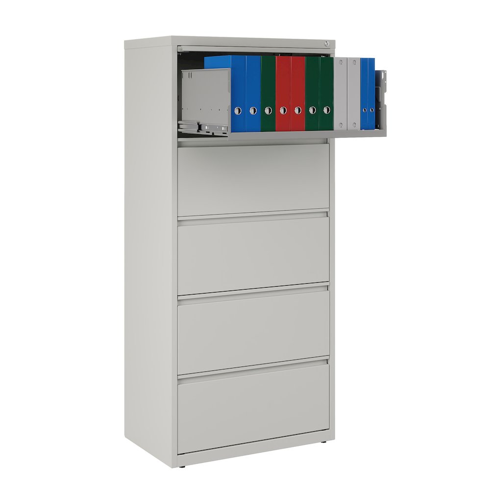 Hirsh 30 inch Wide 5 Drawer Metal Lateral File Cabinet, Light Gray. Picture 8