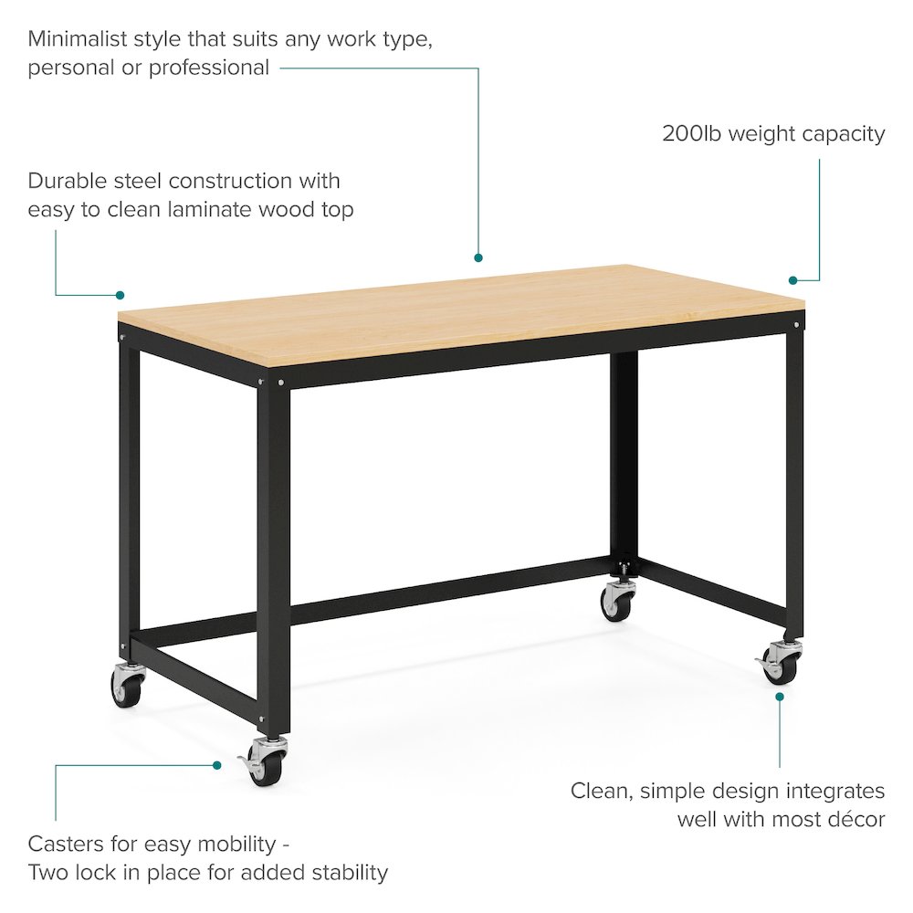 Space Solutions Ready-to-assemble 48-inch Wide Mobile Metal Desk Black/Maple. Picture 13