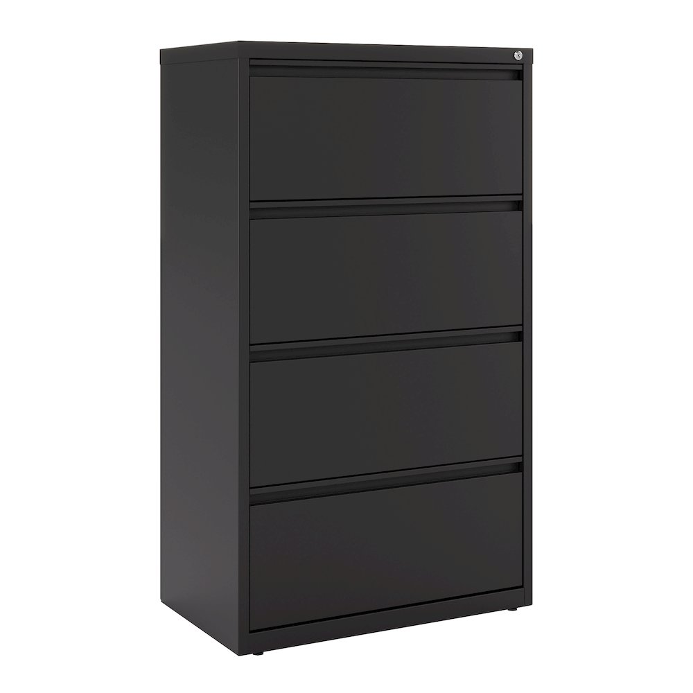 Hirsh 30 Inch Wide 4 Drawer Metal Lateral File Cabinet, Black. Picture 1