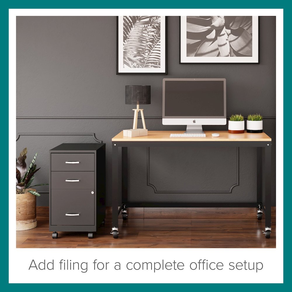 Space Solutions Ready-to-assemble 48-inch Wide Mobile Metal Desk Black/Maple. Picture 11
