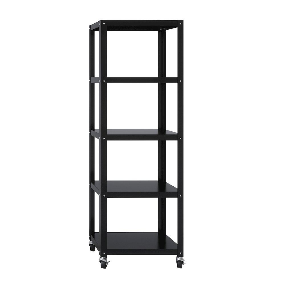 Space Solutions 72" High Rolling 5 Shelf Bookcase, Industrial Metal, Black. Picture 1