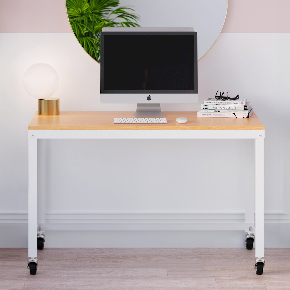 Space Solutions Ready-to-assemble 48-inch Wide Mobile Metal Desk White/Maple. Picture 2