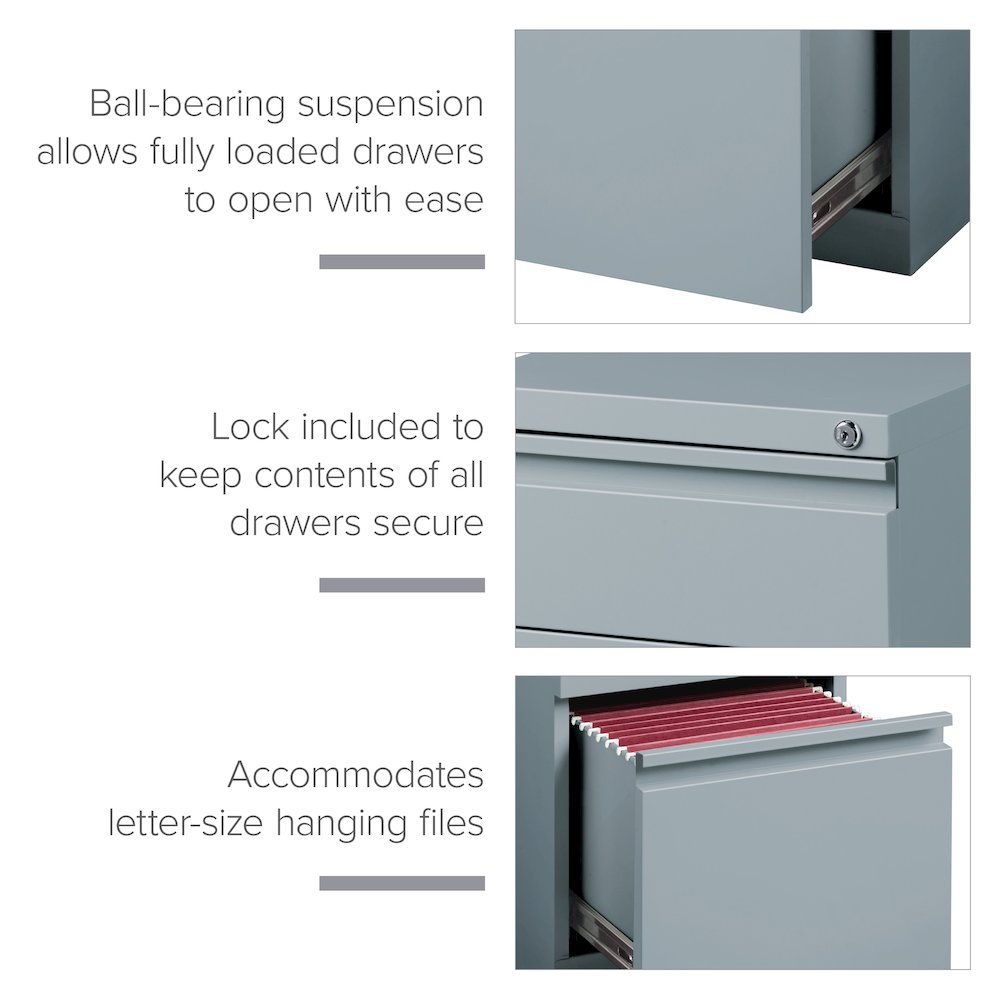 Hirsh 20" Deep Mobile Pedestal File Cabinet 3 Drawer Box-Box-File, Platinum. Picture 12