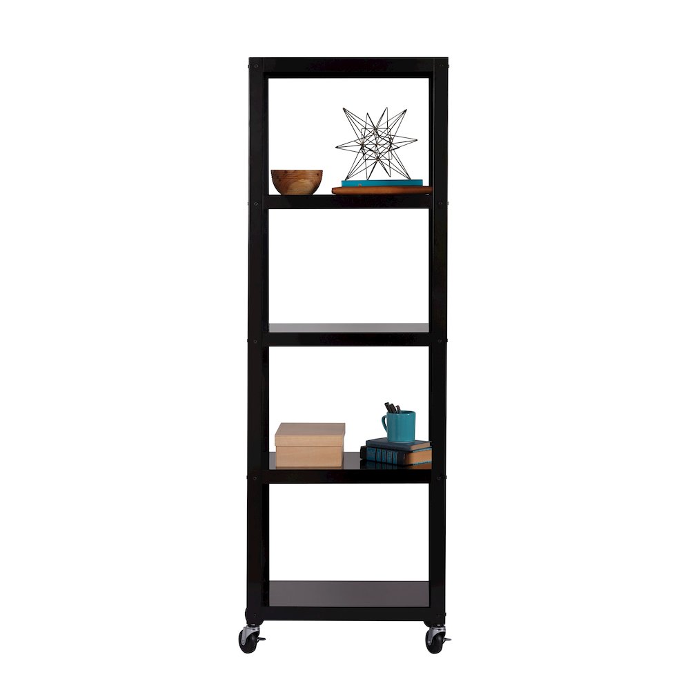 Space Solutions 72" High Rolling 5 Shelf Bookcase, Industrial Metal, Black. Picture 29