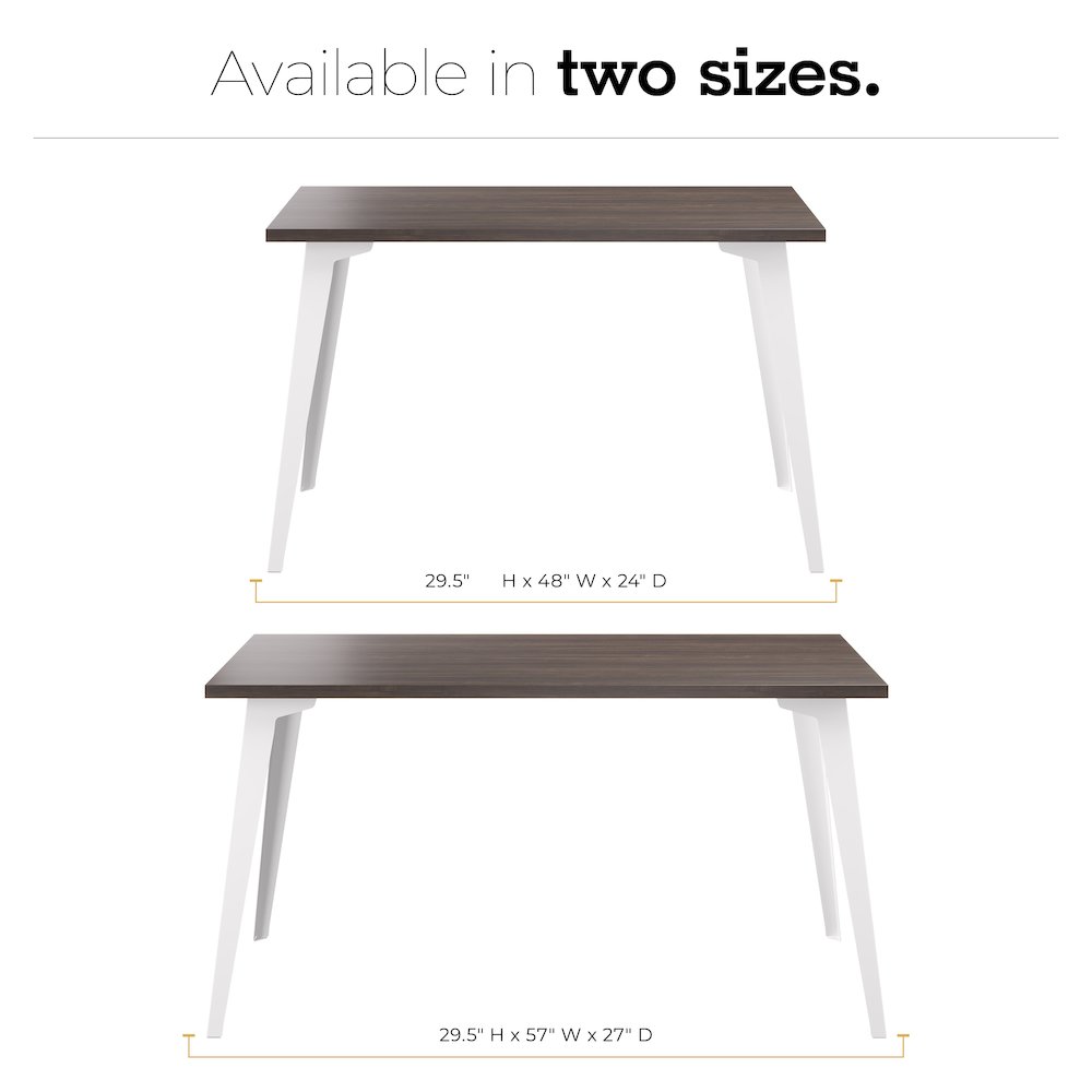 Orison Office 24x48 Mid Century Modern Desk, Alpine White / Trail Walnut. Picture 5