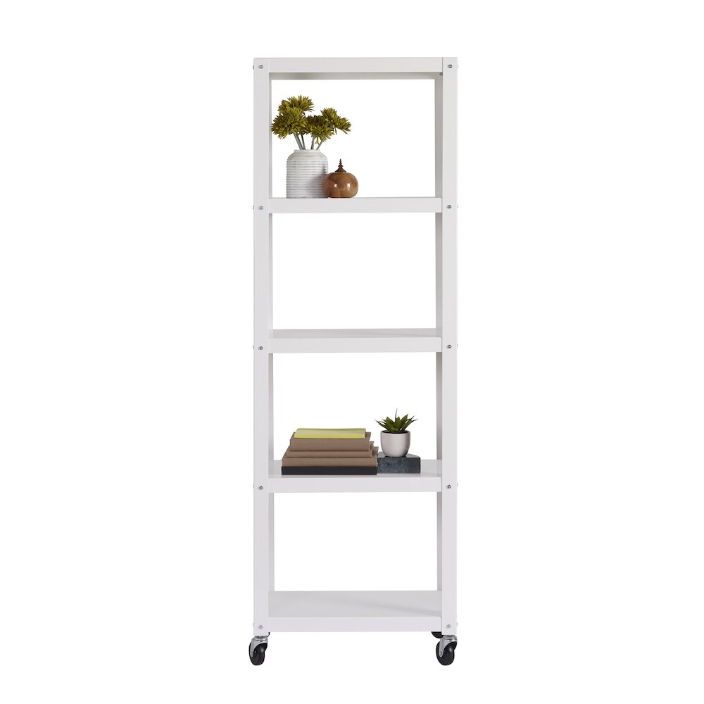 Space Solutions 72" High Rolling 5 Shelf Bookcase, Industrial Metal, White. Picture 23