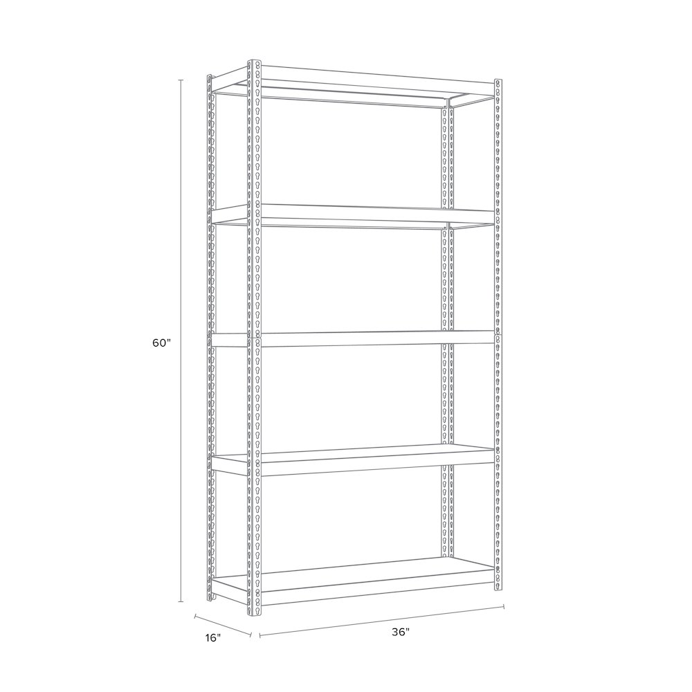 Iron Horse 3800 Riveted Steel Shelving 5-Shelf Unit, 16D x 36W x 60H, Black. Picture 2