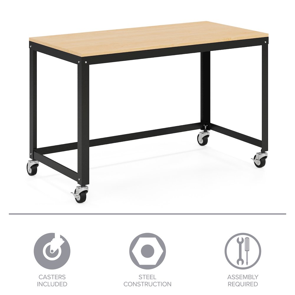 Space Solutions Ready-to-assemble 48-inch Wide Mobile Metal Desk Black/Maple. Picture 17