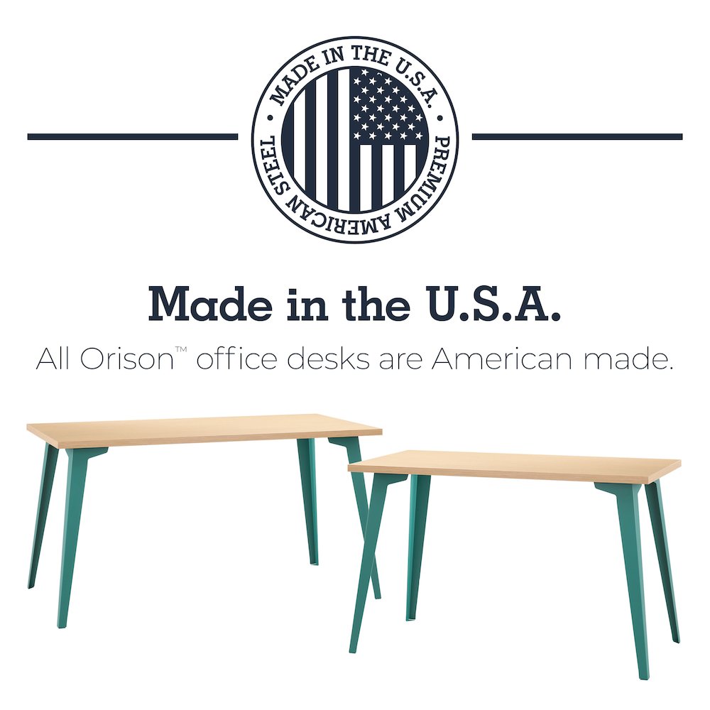 Orison Office 24x48 Mid Century Modern Desk, Teal / Platinum Oak. Picture 9