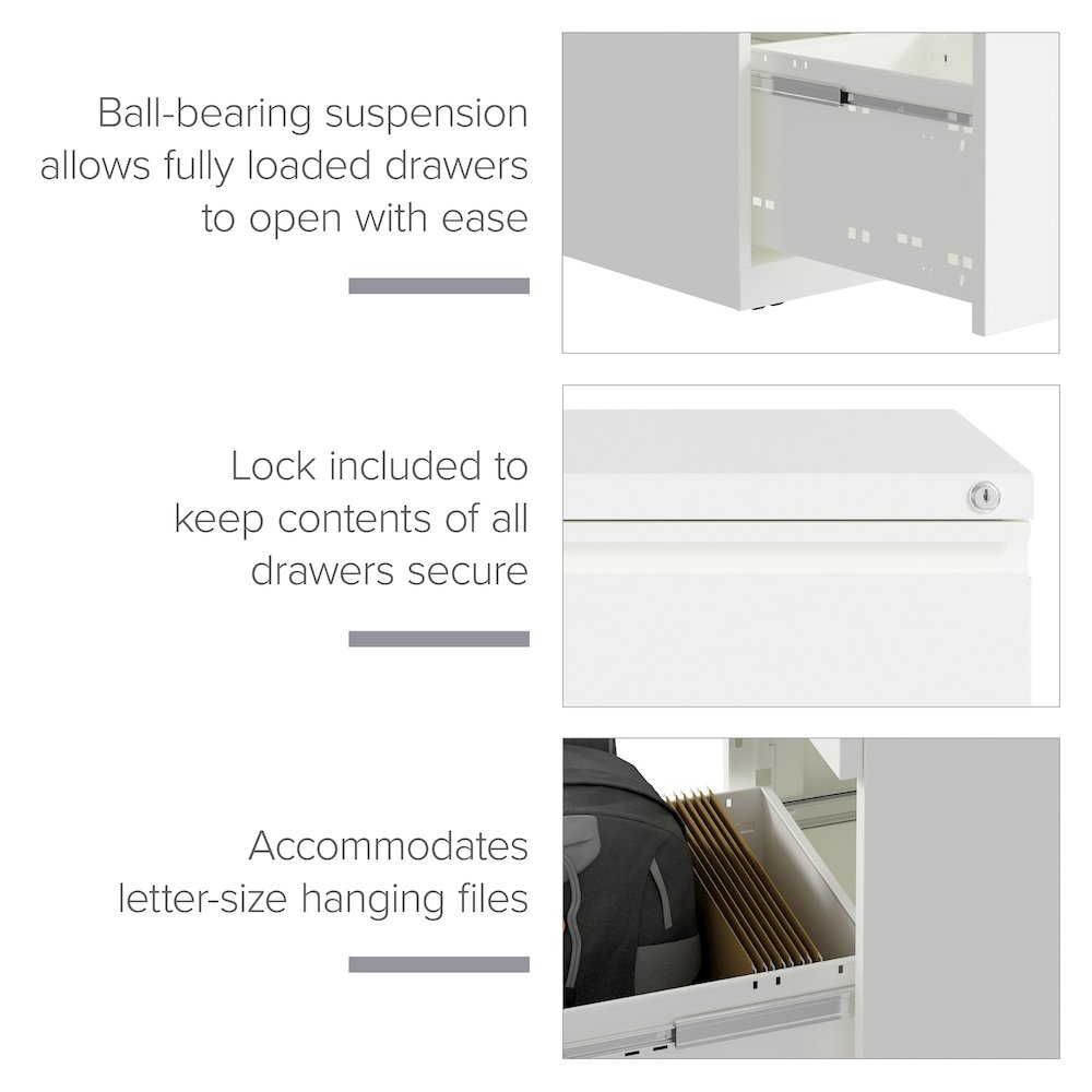 Hirsh 20" Deep Mobile File Cabinet 2 Drawer with XL Backpack Drawer, White. Picture 13