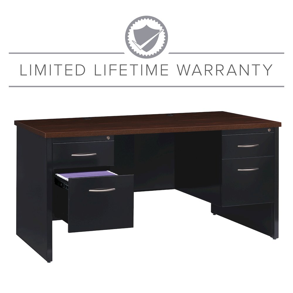 Hirsh Modular Double Pedestal File Office Desk, 30" D x 60" W, Black / Walnut. Picture 16