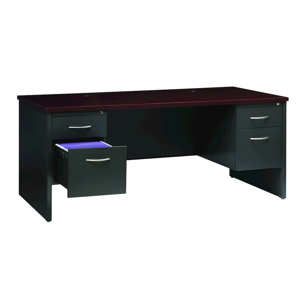 Hirsh Modular Double File Office Desk, 36 inch Dx72 inch W, Charcoal/Mahogany. Picture 5