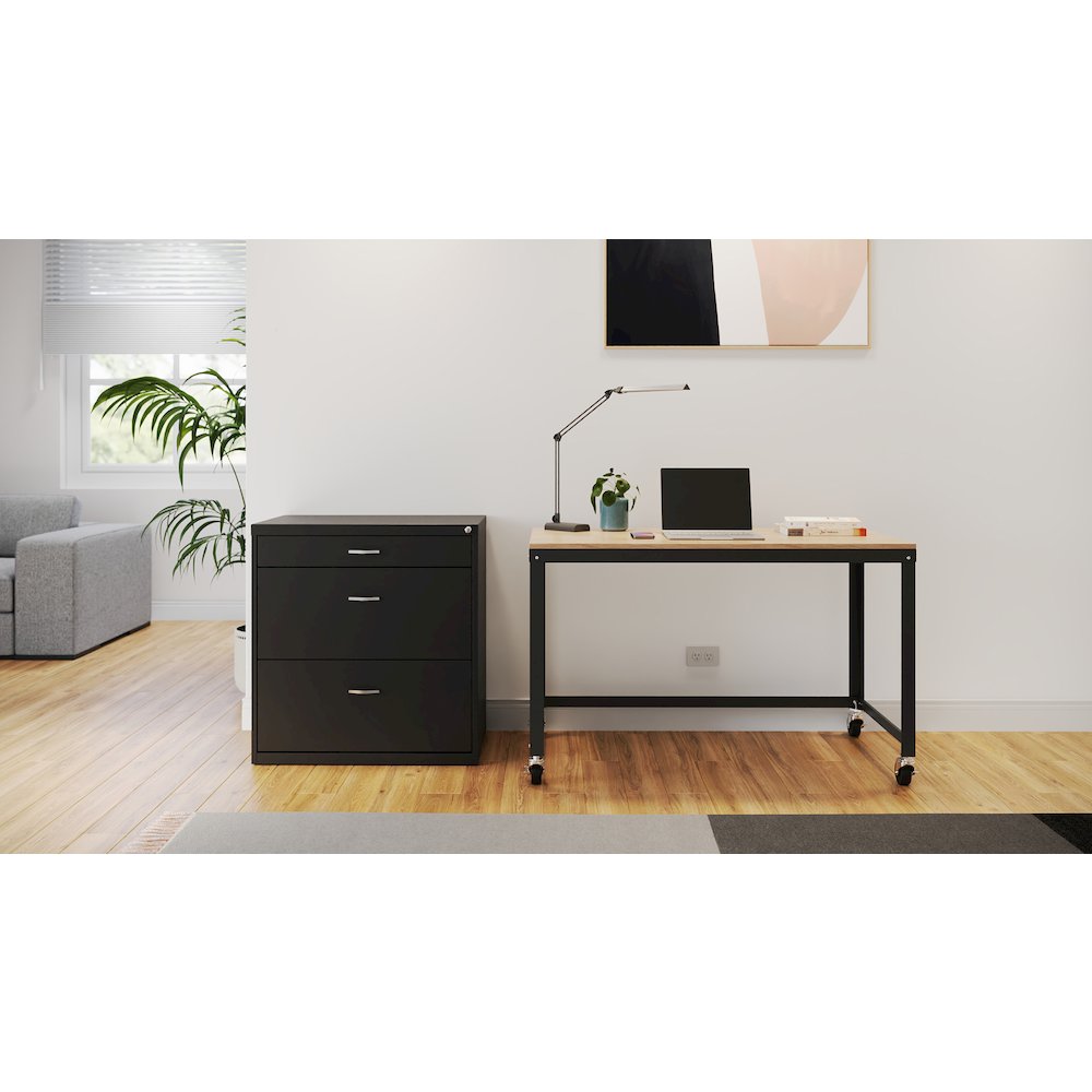 Space Solutions Ready-to-assemble 48-inch Wide Mobile Metal Desk Black/Maple. Picture 7