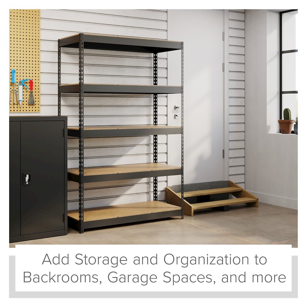 Iron Horse 3800 Riveted Steel Shelving, 5-Shelf, 18Dx48Wx72H, Black. Picture 12