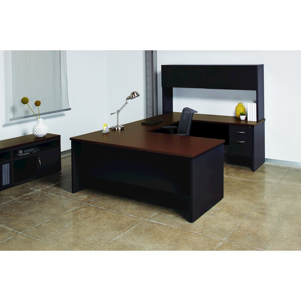 Hirsh Modular Left-Hand File Office Desk, 36" D x 72" W, Charcoal / Mahogany. Picture 5