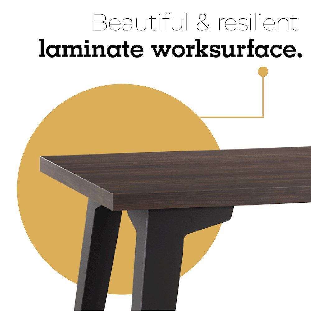 Orison Office 24x48 Mid Century Modern Desk, Black / Trail Walnut. Picture 6