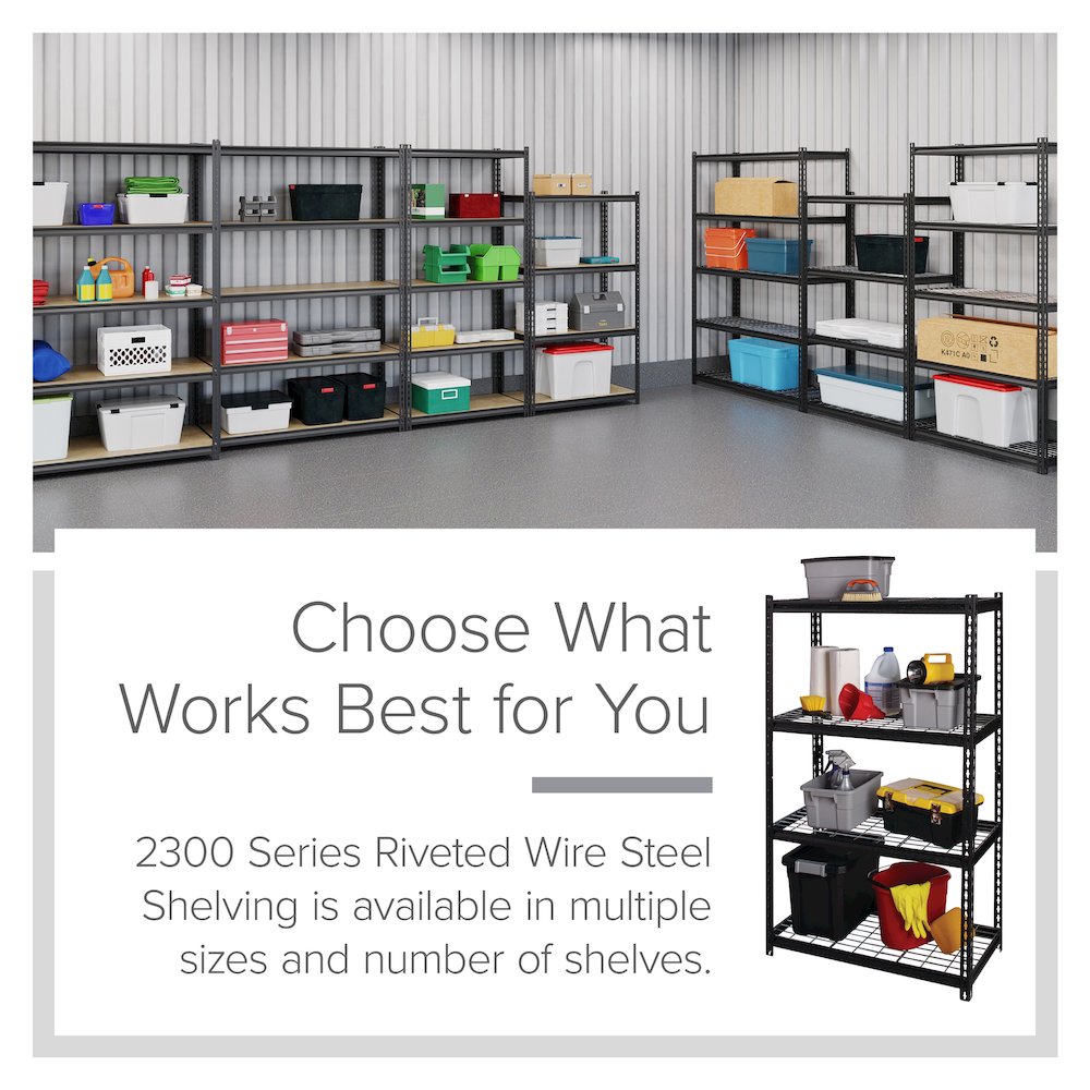 Iron Horse Riveted Steel Wire Deck Shelving 4-Shelf Unit, 18Dx36Wx60H, Black. Picture 9