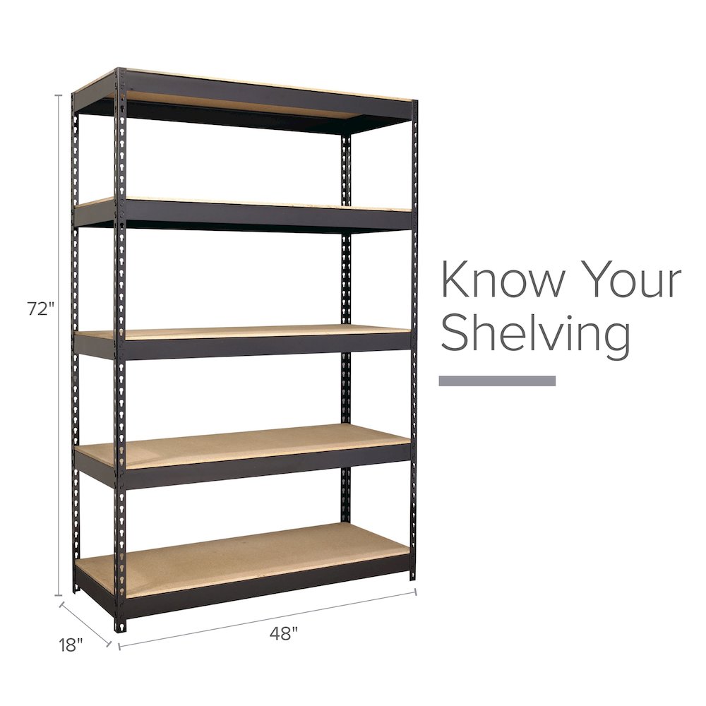 Iron Horse 3800 Riveted Steel Shelving, 5-Shelf, 18Dx48Wx72H, Black. Picture 8