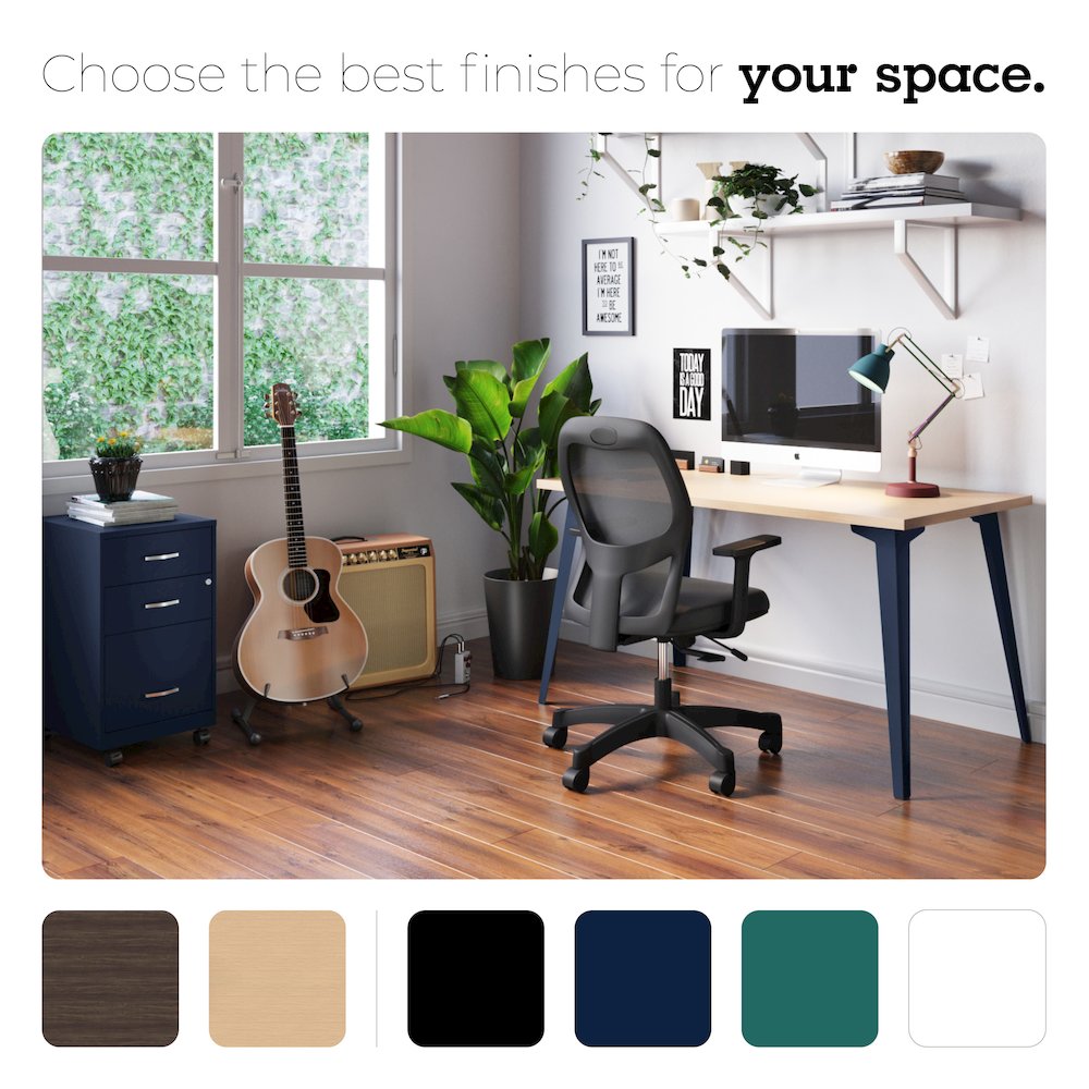 Orison Office 24x48 Mid Century Modern Desk, Navy / Platinum Oak. Picture 11