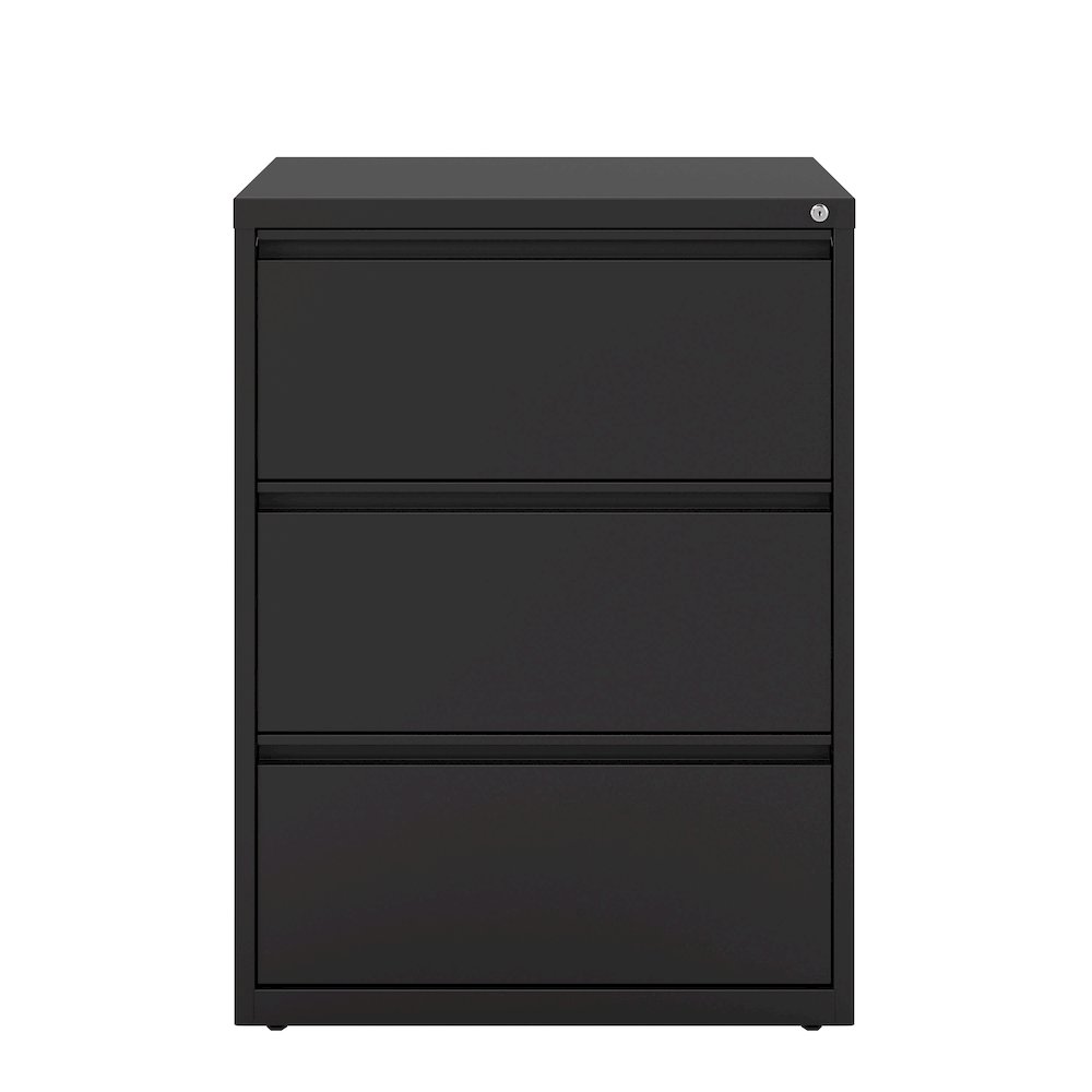 Hirsh 30 Inch Wide 3 Drawer Metal Lateral File Cabinet, Black. Picture 3