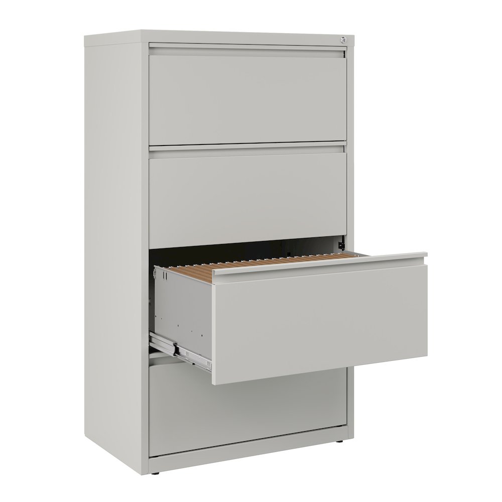 Hirsh 30 Inch Wide 4 Drawer Metal Lateral File Cabinet, Light Gray. Picture 5