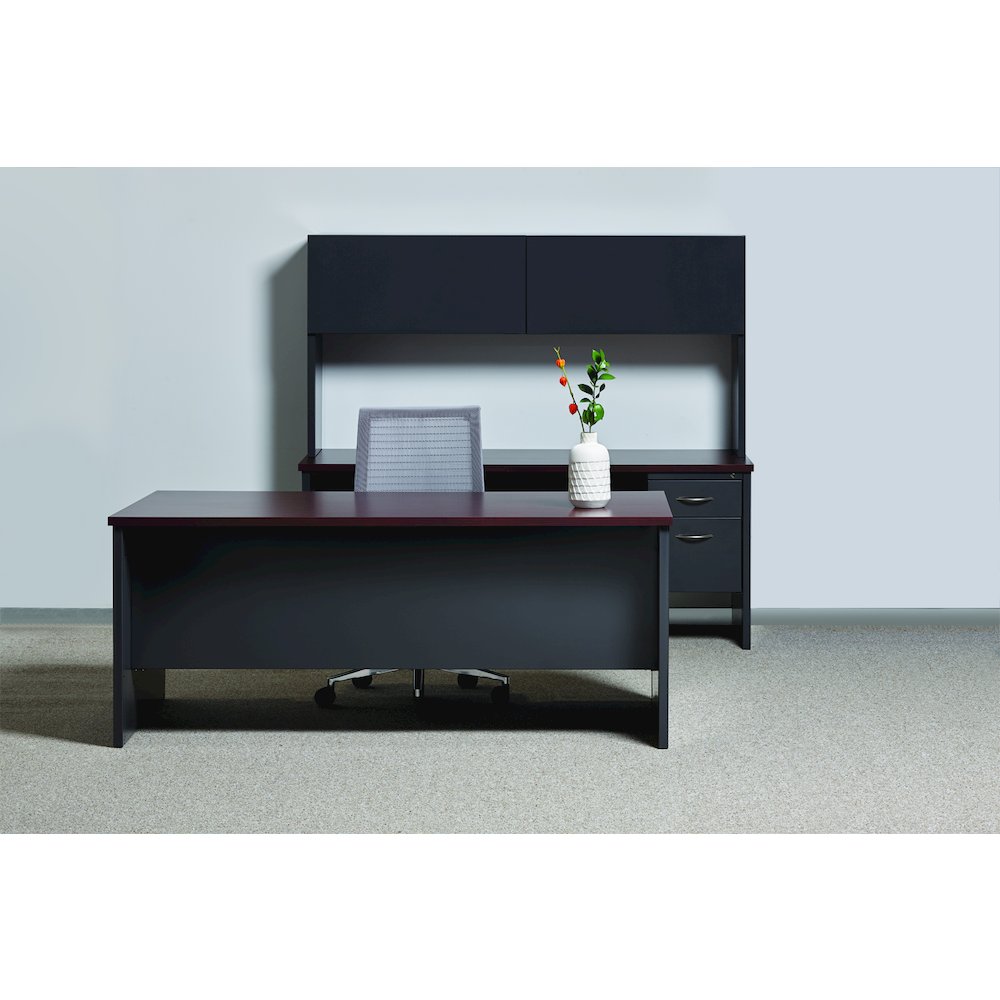 Hirsh Modular Double File Office Desk, 36 inch Dx72 inch W, Charcoal/Mahogany. Picture 10
