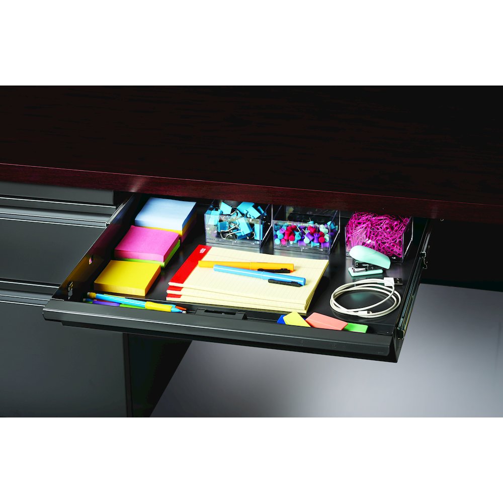 Hirsh Corner Office Desk with Right Hand Return, 66D x 72W, Charcoal / Mahogany. Picture 7