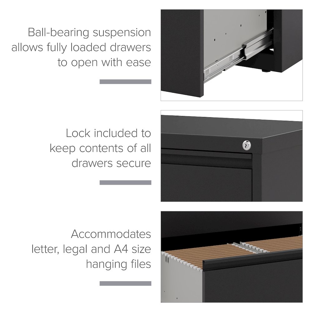 Hirsh 30 Inch Wide 4 Drawer Metal Lateral File Cabinet, Black. Picture 12