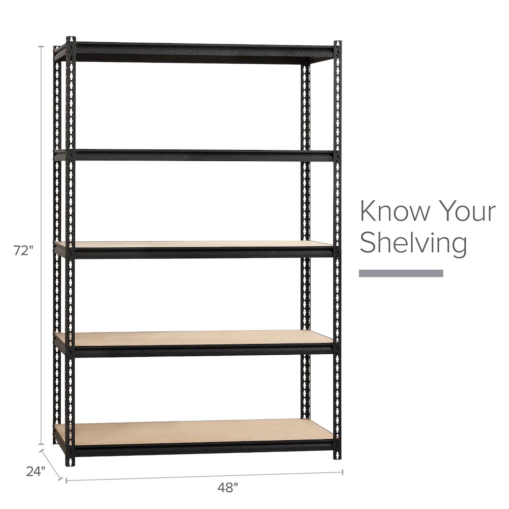 Iron Horse 2300 Riveted Steel Shelving 5-Shelf Unit, 24D x 48W x 72H, Black. Picture 6