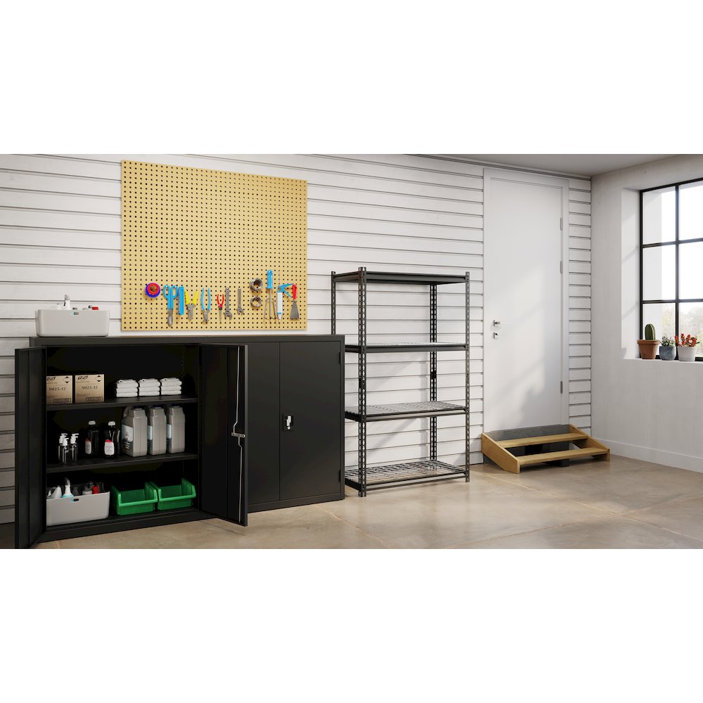 Iron Horse Riveted Steel Wire Deck Shelving 4-Shelf Unit, 18Dx36Wx60H, Black. Picture 6