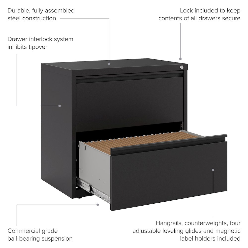 Hirsh 30 inch Wide 2 Drawer Metal Lateral File Cabinet, Black. Picture 12