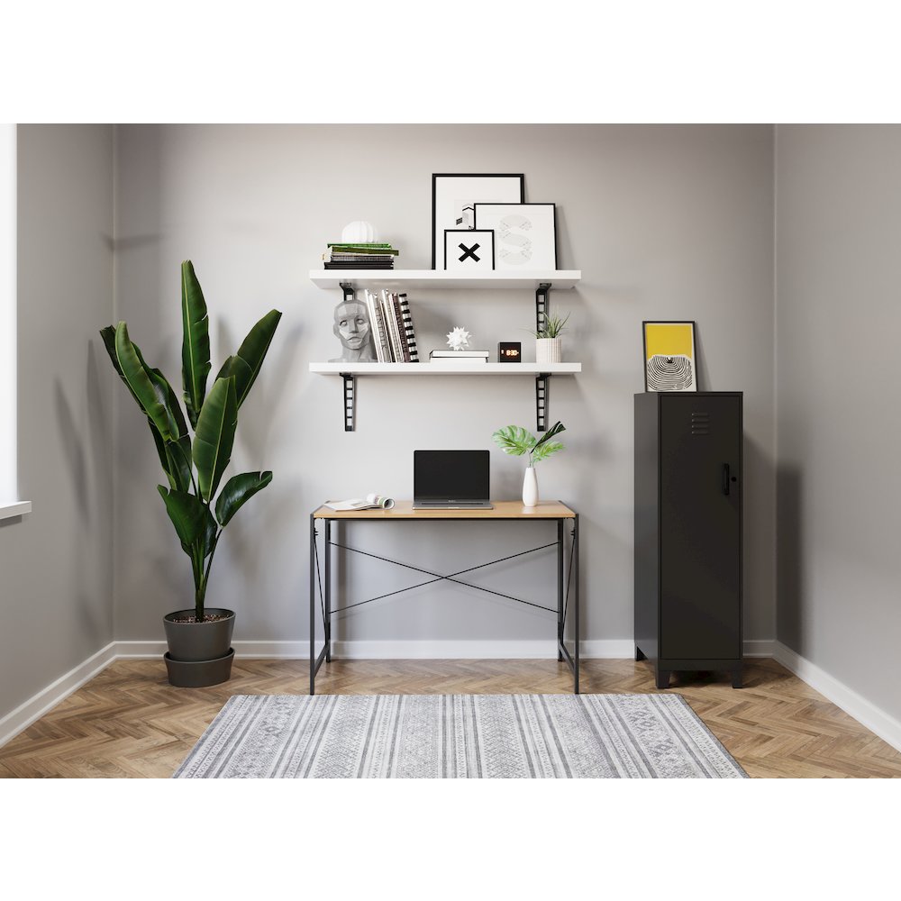 Space Solutions 43 inch Folding Home Office Desk for Home or Office, Black/Teak. Picture 13