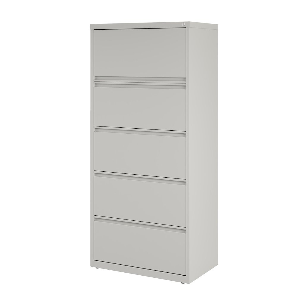 Hirsh 30 inch Wide 5 Drawer Metal Lateral File Cabinet, Light Gray. Picture 4