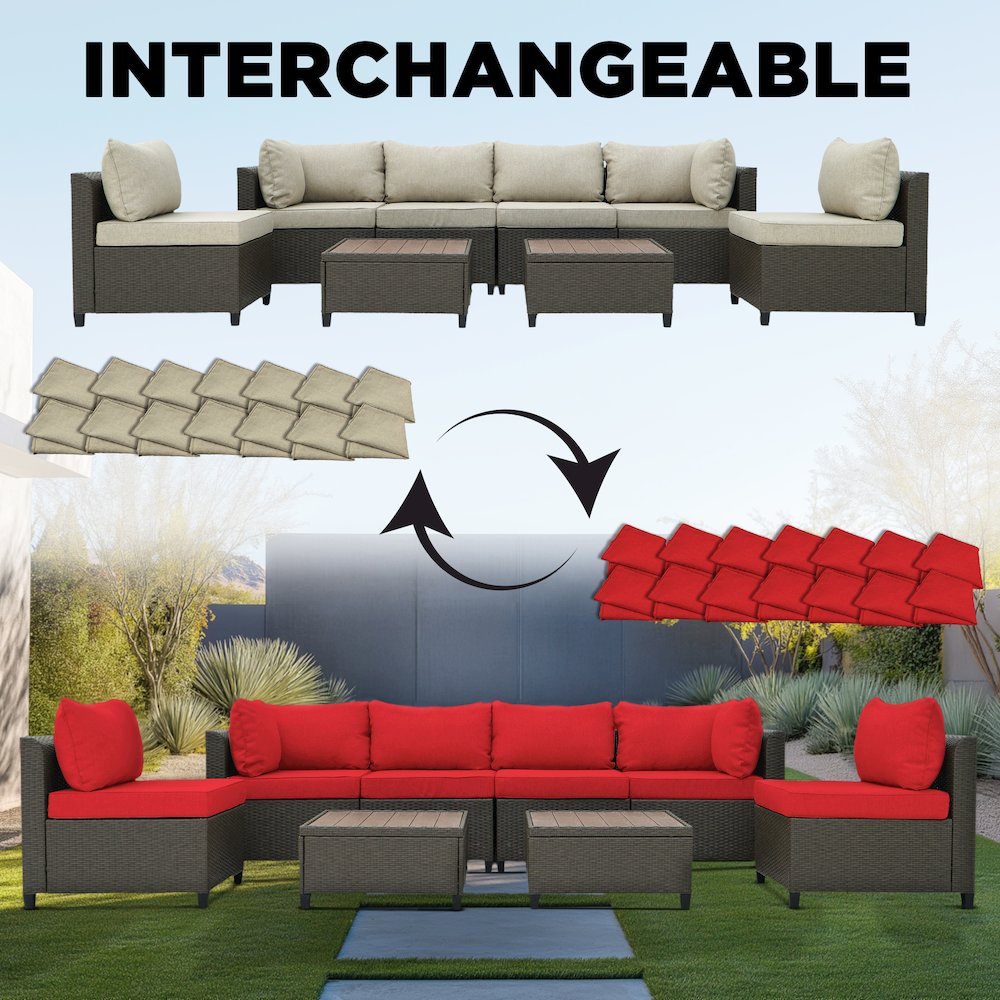 8 Piece Brown Outdoor Sectional Wicker Sofa Chairs and Tables. Picture 6