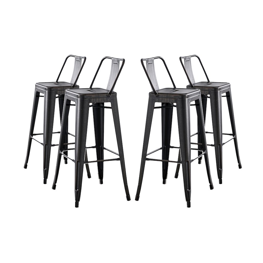 30" Sanded Matte Black Industrial  Metal Barstools with Bucket Back, Set of 4. Picture 1