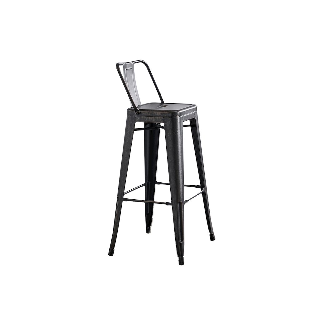 30" Sanded Matte Black Industrial  Metal Barstools with Bucket Back, Set of 4. Picture 4