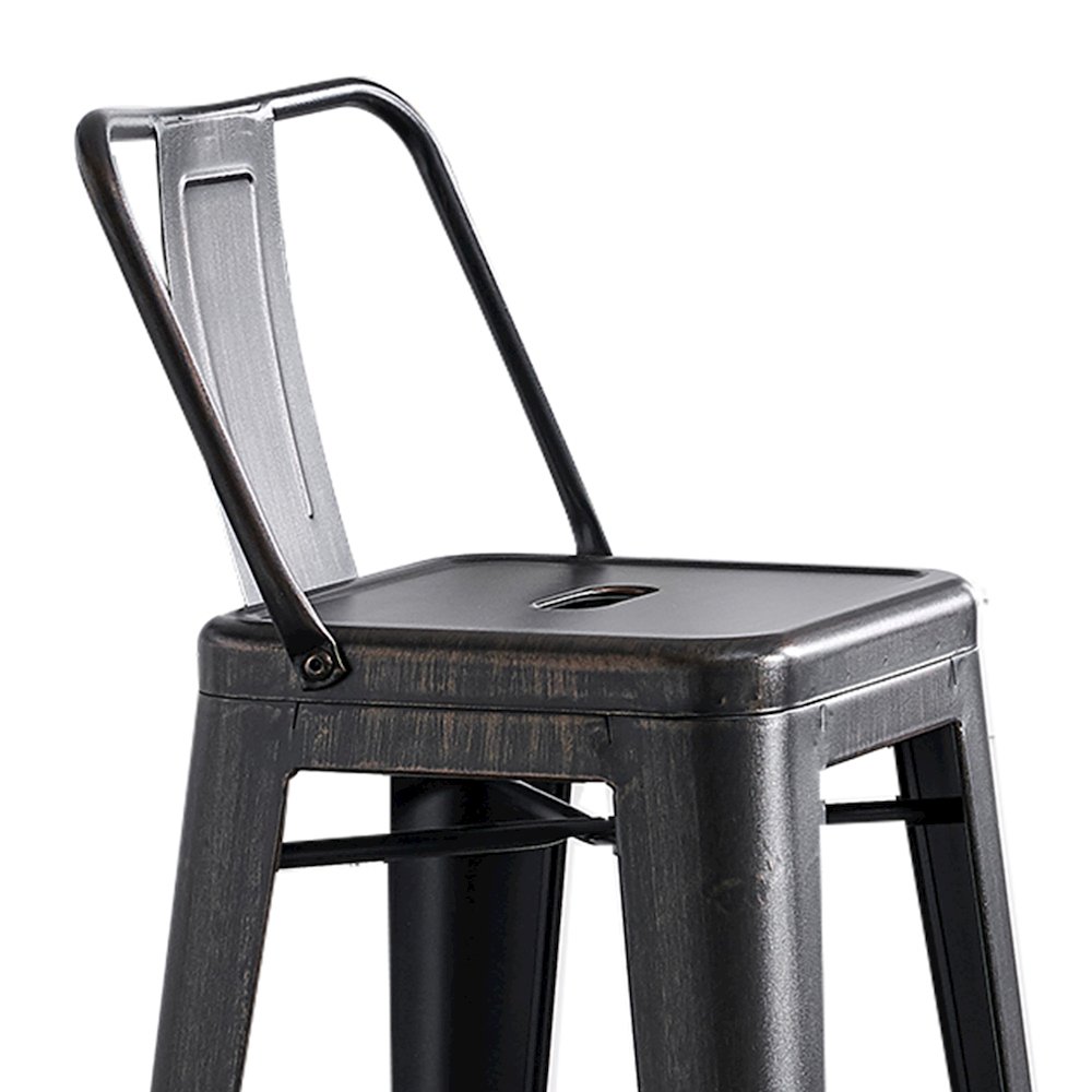 30" Sanded Matte Black Industrial  Metal Barstools with Bucket Back, Set of 4. Picture 6