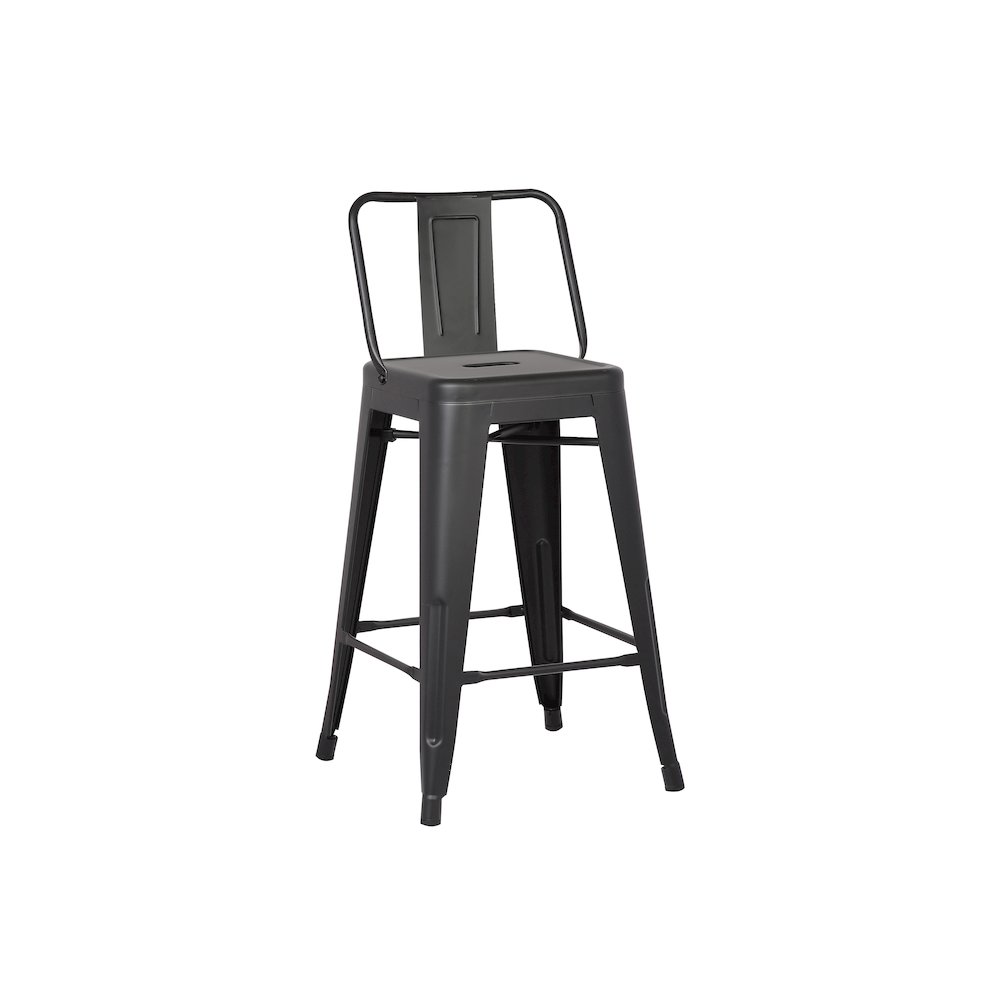 24" Matte Black Industrial Metal Barstools with Bucket Back, Set of 4. Picture 4