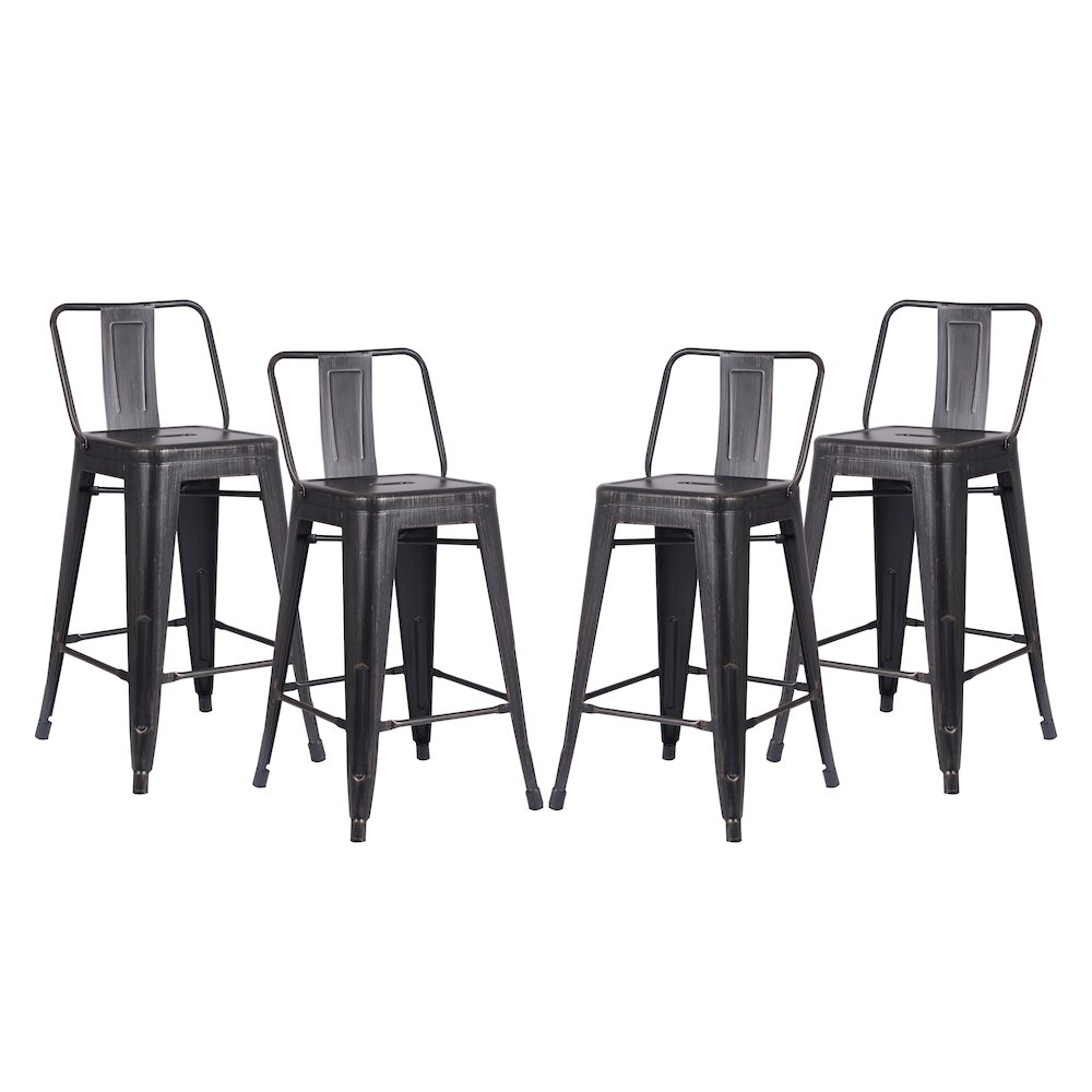 24" Sanded Matte Black Industrial Metal Barstools with Bucket Back, Set of 4. Picture 1