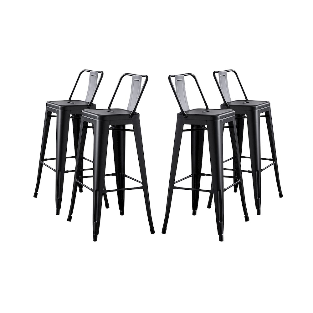30" Matte Black Industrial Metal Barstools with Bucket Back, Set of 4. Picture 1