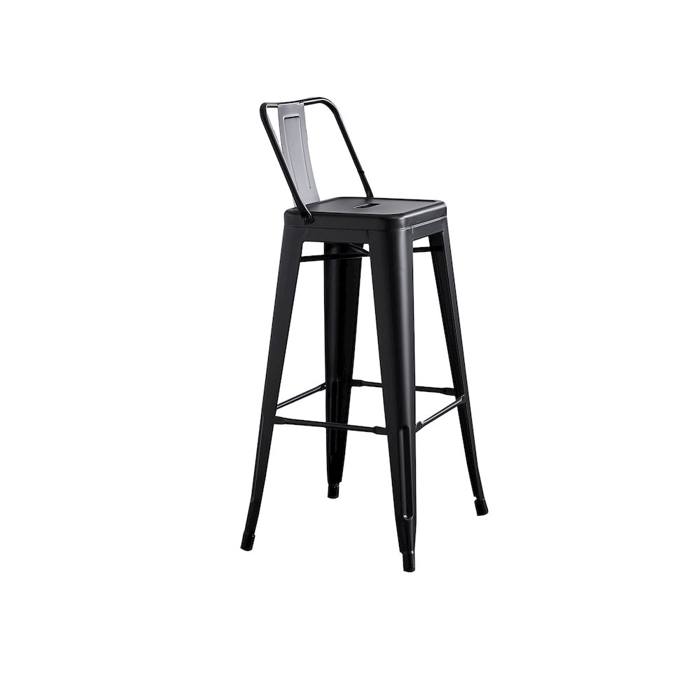 30" Matte Black Industrial Metal Barstools with Bucket Back, Set of 4. Picture 3