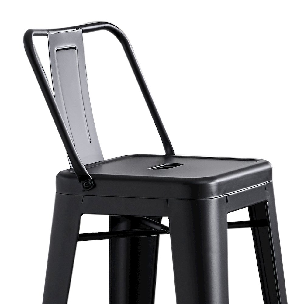 30" Matte Black Industrial Metal Barstools with Bucket Back, Set of 4. Picture 6