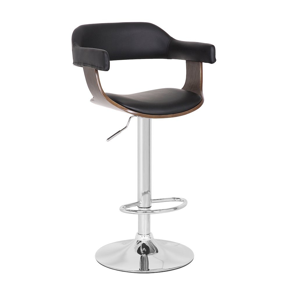 Contemporary Swivel Adjustable Barstool with Padded Armrests, Weathered Oak. Picture 1